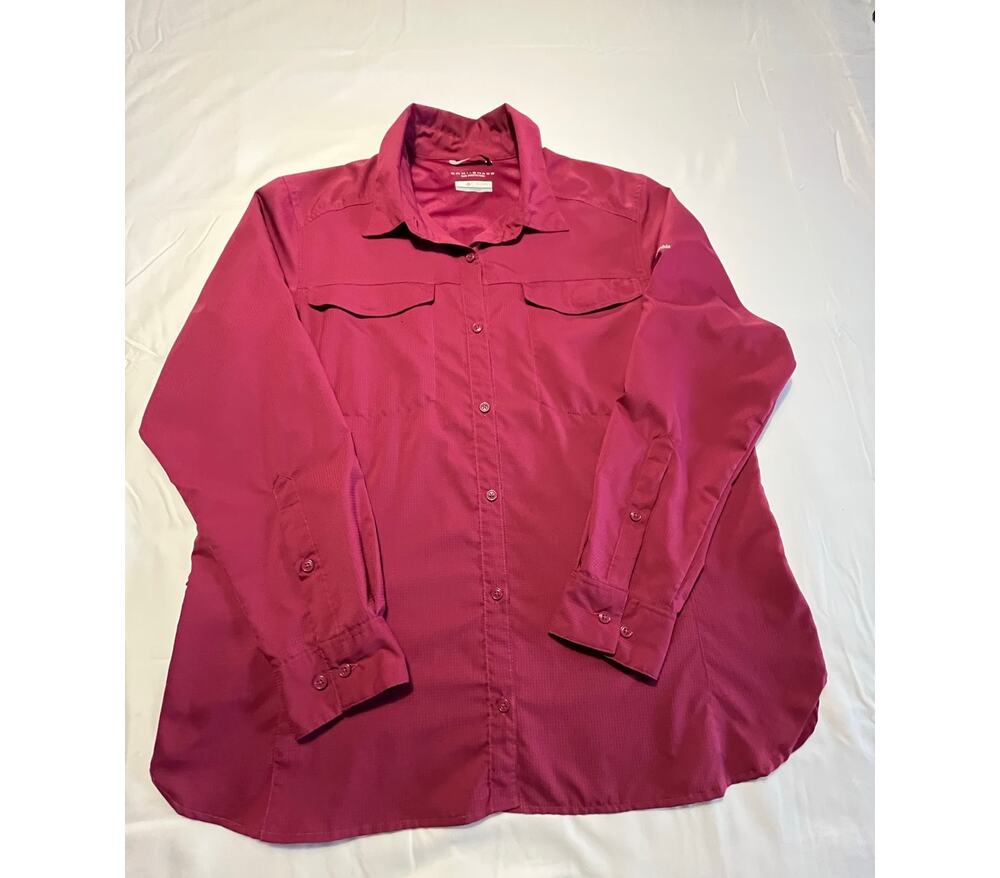 Columbia Omni-Shade Women's 1X Long Sleeve Button Up Hiking Fishing Shirt Berry